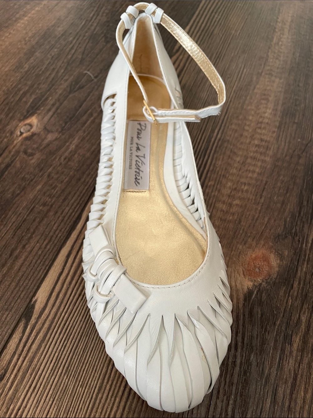 Pour La Victoire White Braided Leather Ankle-Strap Flats Size 7 - Picture 2 of 8